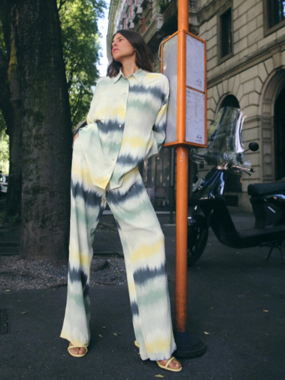Zara Women's Fluid Tie-Dye Satin Set Top & Wide-Leg Pants - Medium/Large